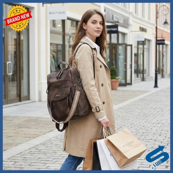 PU Leather Backpack Purse Adjustable Strap Multi Pocket Travel Bag